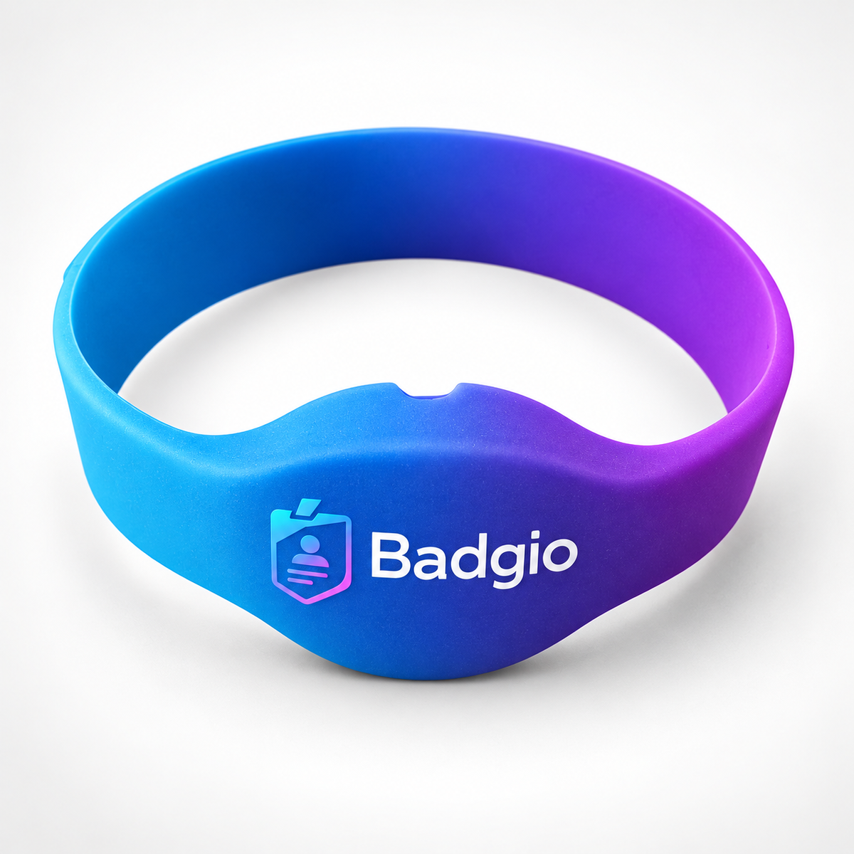 Blue-to-purple silicone RFID wristband with seamless one-piece band
