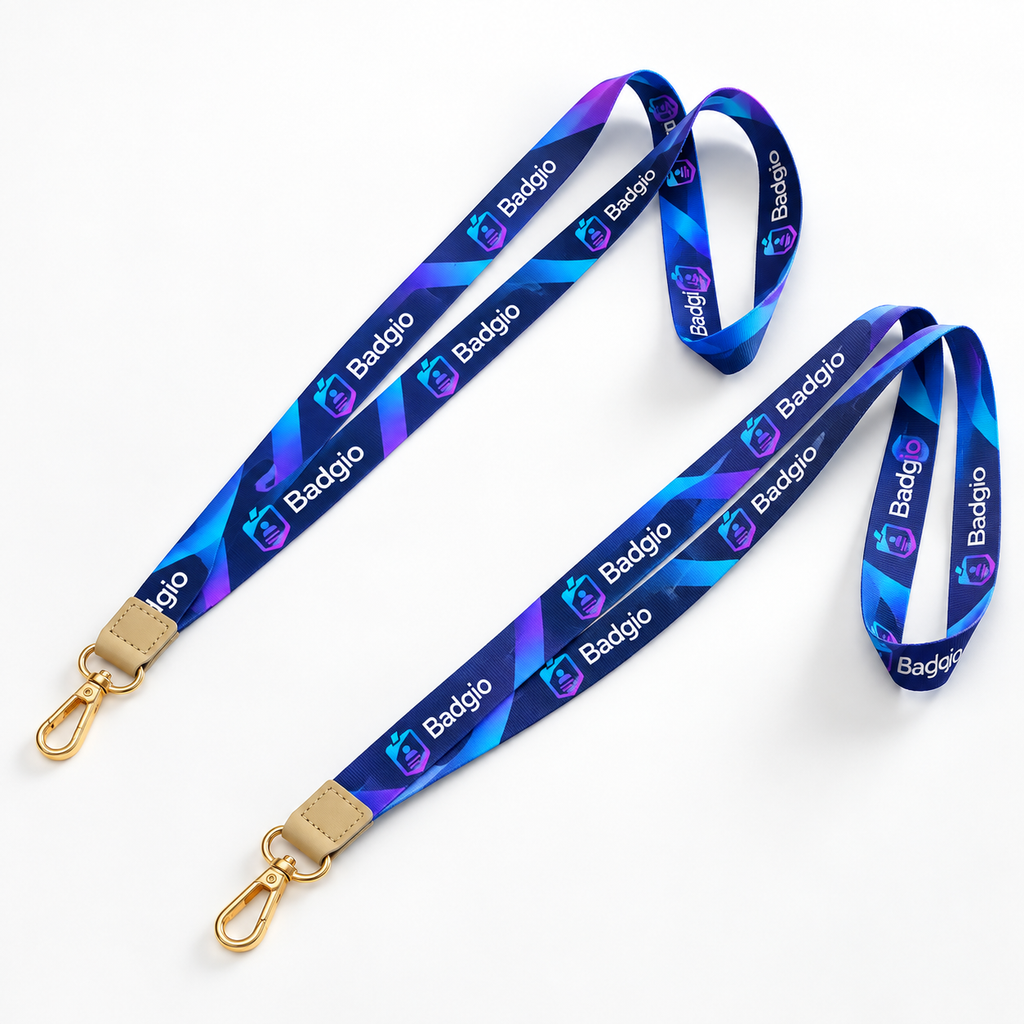 Two navy crossbody keychain lanyards with gold clasp and keyring loop