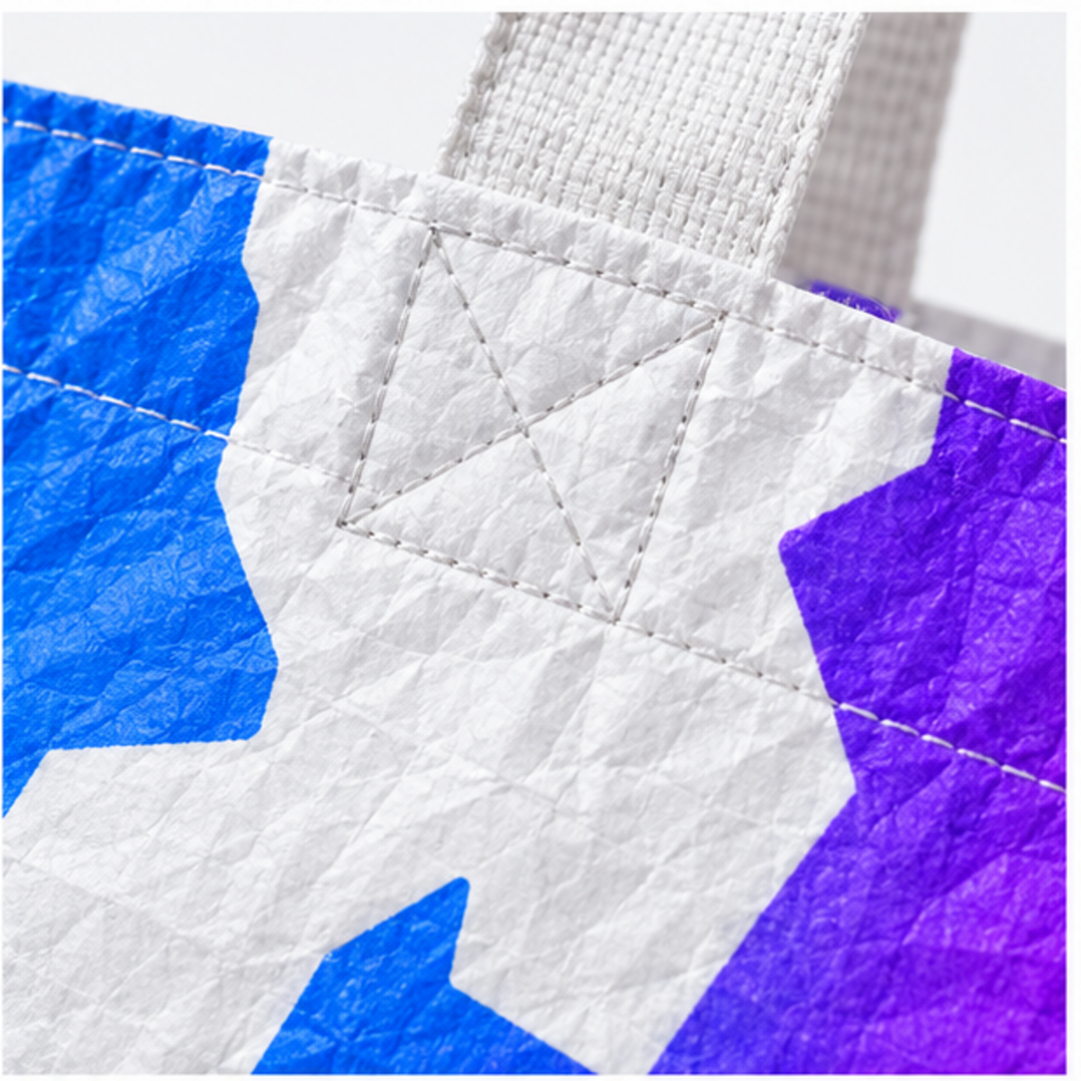 Custom Tyvek tote bag, close-up detail view