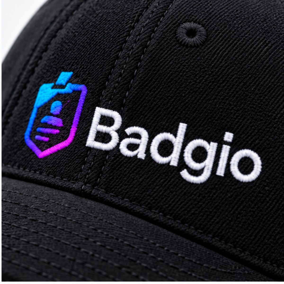 Custom embroidered baseball cap, close-up detail view