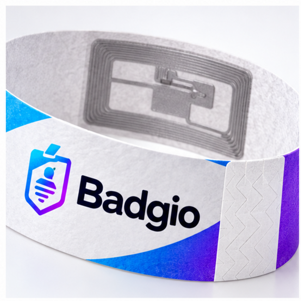 Custom RFID Tyvek wristband, close-up detail view