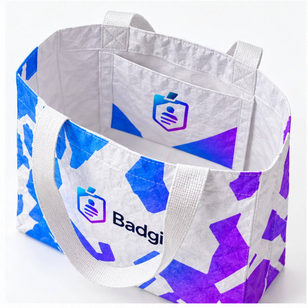 Custom Tyvek tote bag, feature highlight view