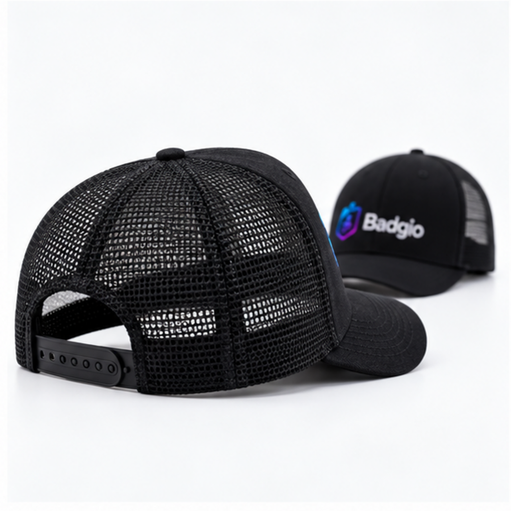 Custom embroidered trucker cap, feature highlight view
