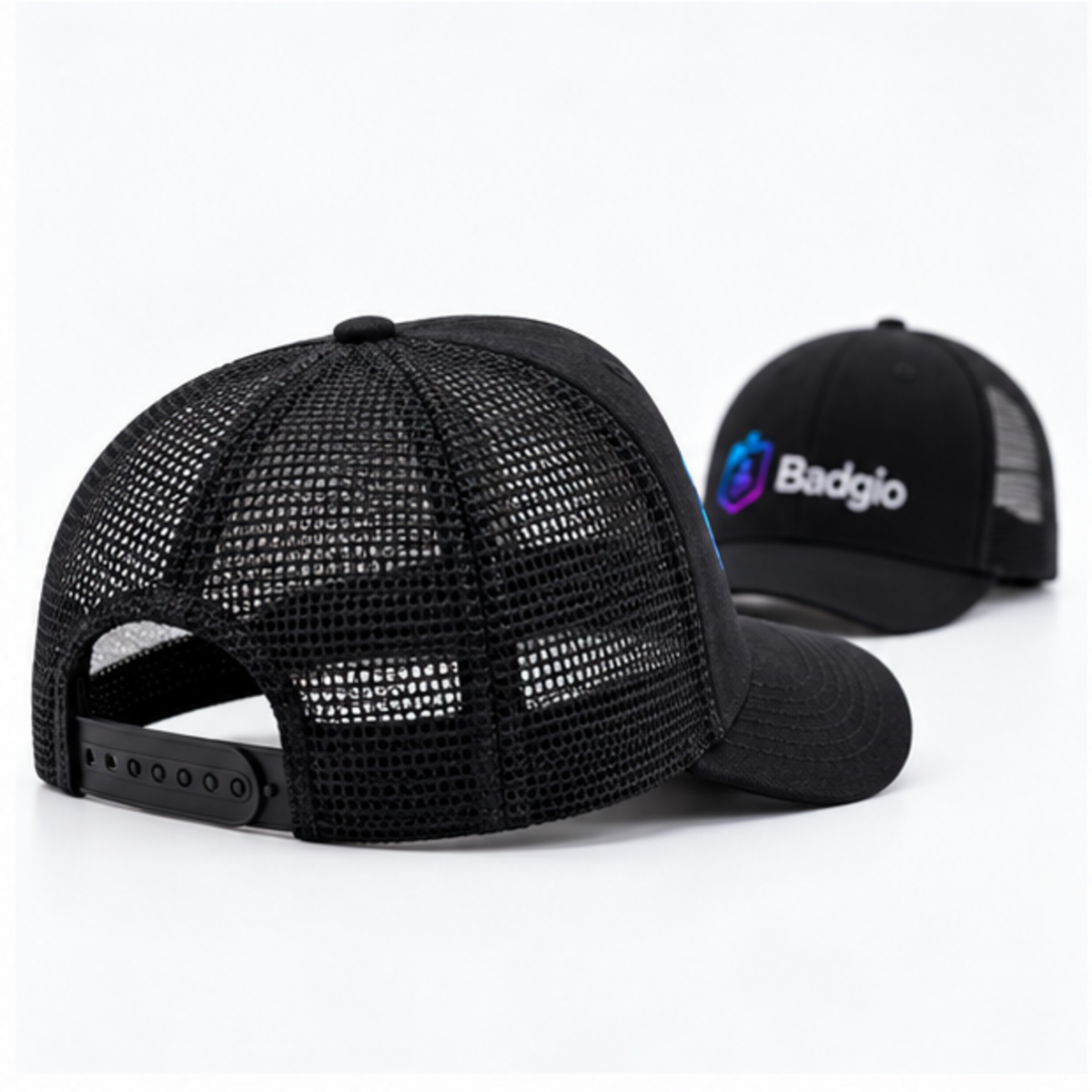 Custom embroidered trucker cap, feature highlight view