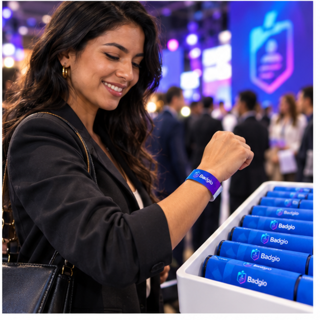 Custom PP wristband shown in an event setting