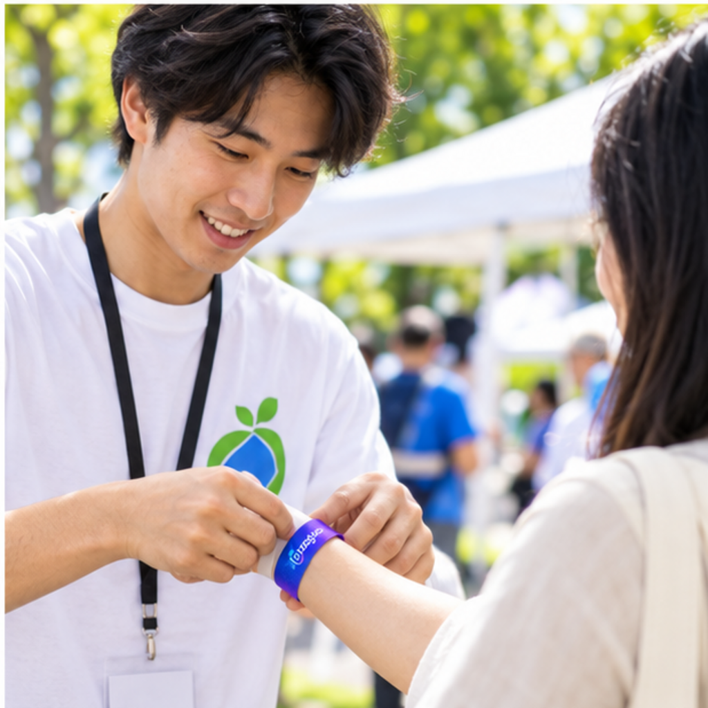 Custom DuPont paper wristband shown in an event setting