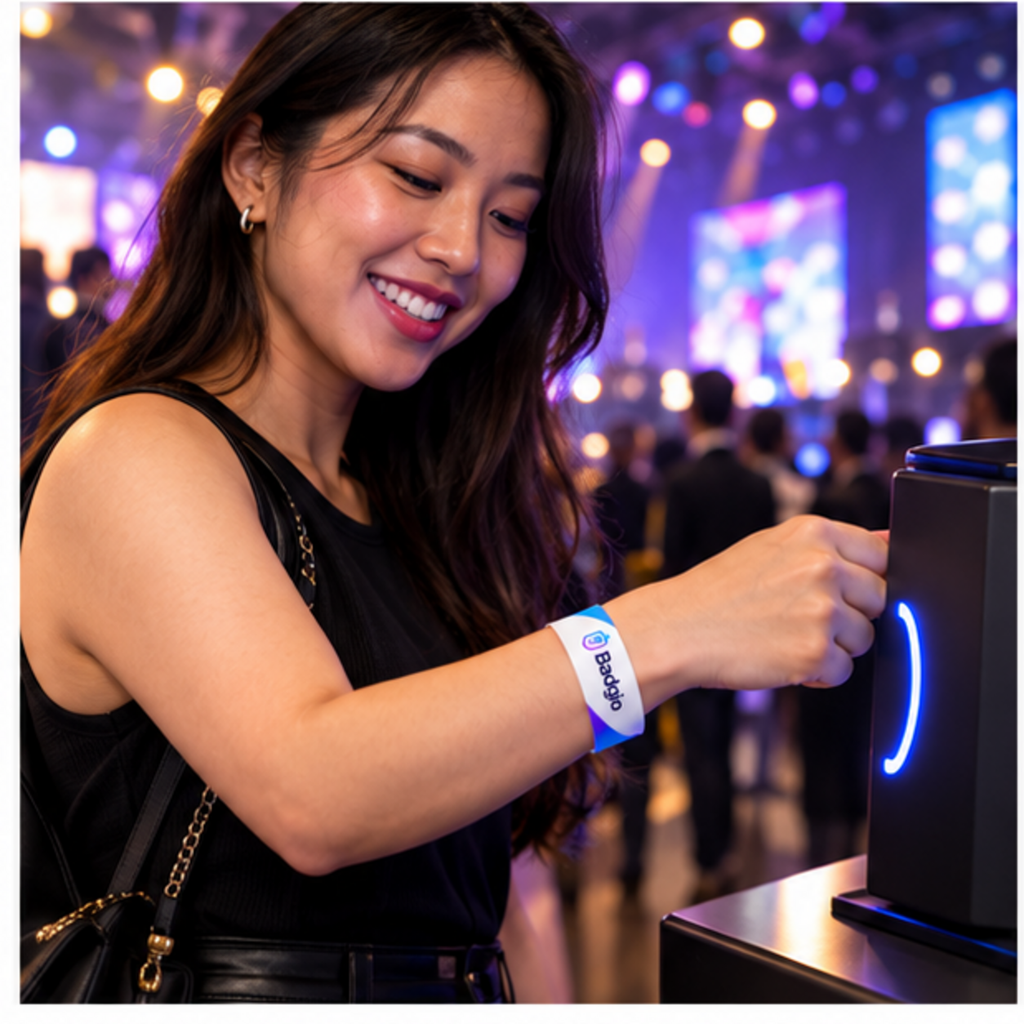 Custom RFID Tyvek wristband shown in an event setting